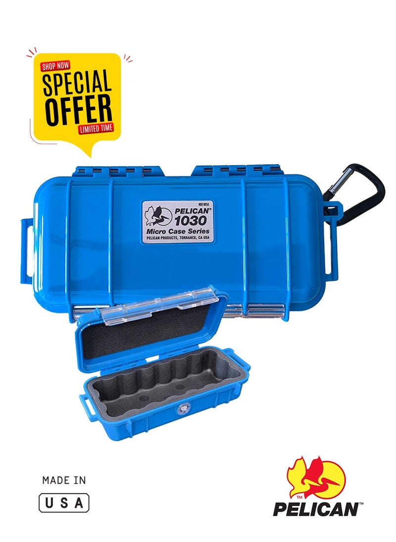 Pelican 1030 Micro Case - Waterproof, Dustproof, and Crushproof Accessory Box (Blue/Solid) - Protect Small Electronics & Jewelry for Hiking & Outdoor Adventures