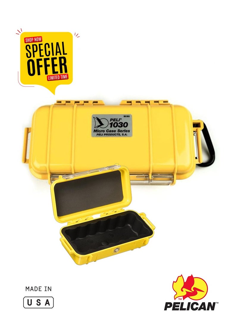 Pelican 1030 Micro Case - Waterproof, Dustproof, and Crushproof Accessory Box (Yellow/Solid) - Protect Small Electronics & Jewelry for Hiking & Outdoor Adventures