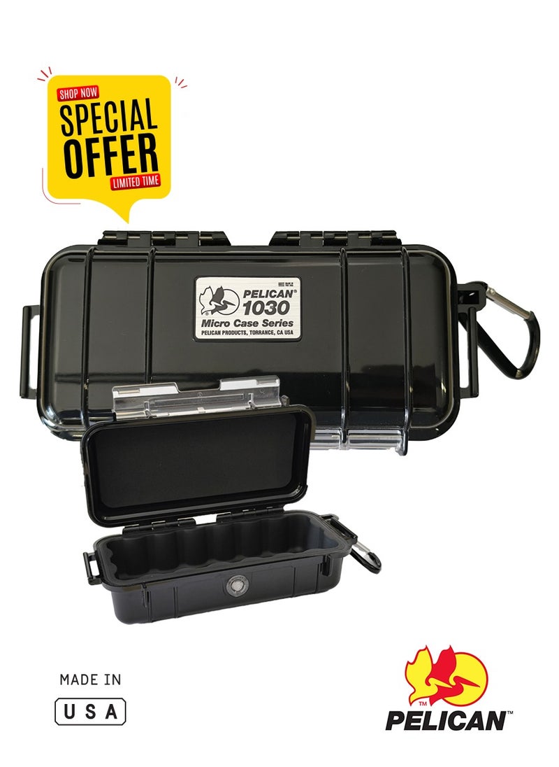 Pelican 1030 Micro Case - Waterproof, Dustproof, and Crushproof Accessory Box (Black/Solid) - Protect Small Electronics & Jewelry for Hiking & Outdoor Adventures
