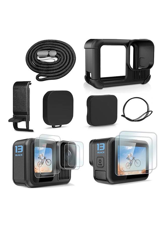 Accessories Kit for Go Pro 13 Black, Protective Silicone Sleeve Rubber Case with Lens Cap+  Screen Protector + Battery Side Cover + Lanyard