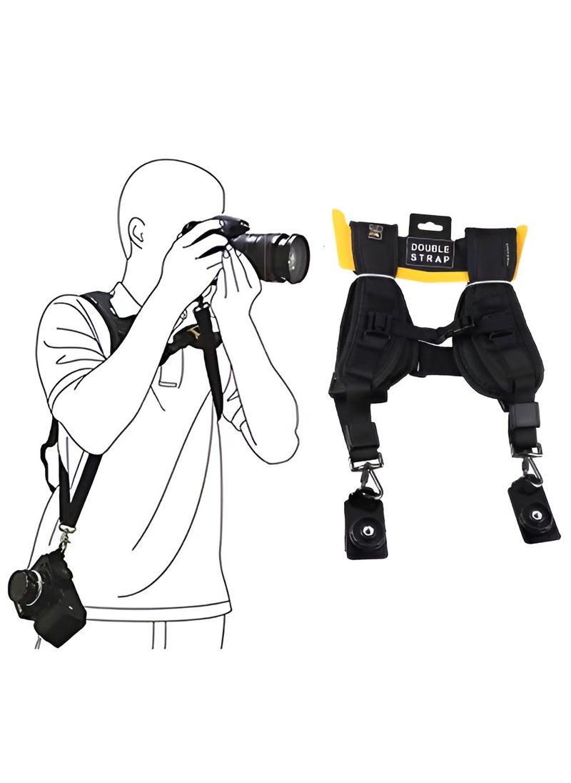 Double Camera Harness Shoulder Strap Dual Sling for DSLR Cameras, Quick-Release & Secure Mount, Adjustable & Comfortable for Photographers