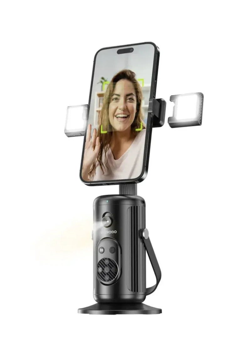 Multifunctional Foldable Phone Stand with Face Tracking and Dual Adjustable_Black