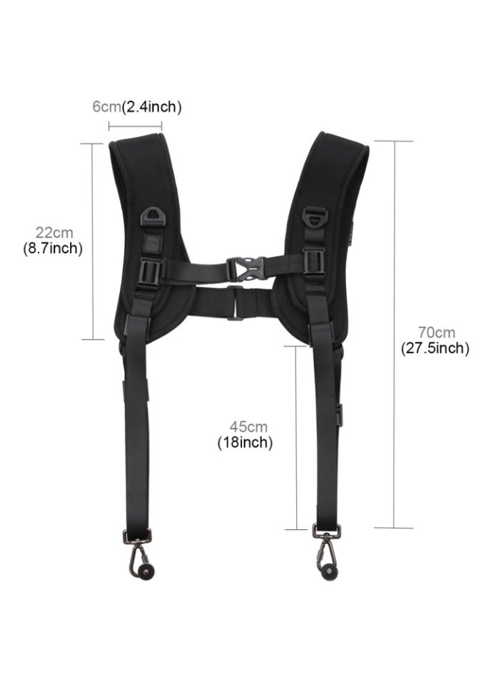 Professional Camera Dual Shoulder Harness, Quick Release DSLR Strap, Black, Adjustable Comfort Sling