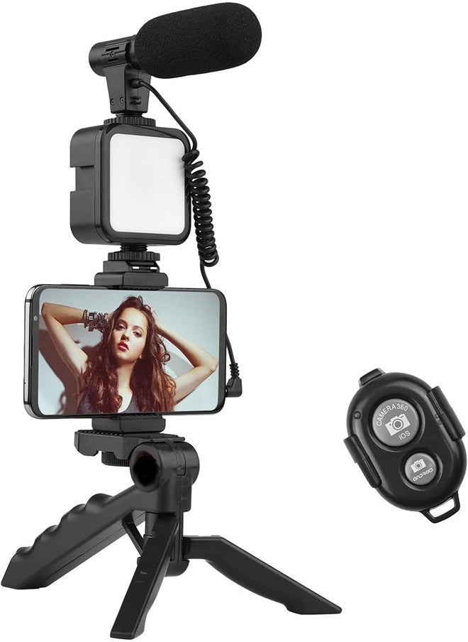 PLOKAMA PK-773 Video Vlogger Kit Microphone LED Fill Light Mini Tripod for Phone Vlog Video Recording