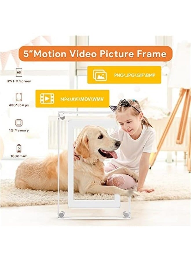 5 Inch Digital Picture Frame, Acrylic Video Frame, 1GB Memory, 1000mAh Built-in Battery, Perfect for Home Decor and Heartfelt Gifts