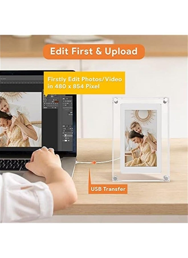 5 Inch Digital Picture Frame, Acrylic Video Frame, 1GB Memory, 1000mAh Built-in Battery, Perfect for Home Decor and Heartfelt Gifts