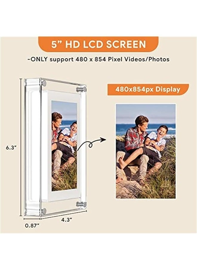 5 Inch Digital Picture Frame, Acrylic Video Frame, 1GB Memory, 1000mAh Built-in Battery, Perfect for Home Decor and Heartfelt Gifts