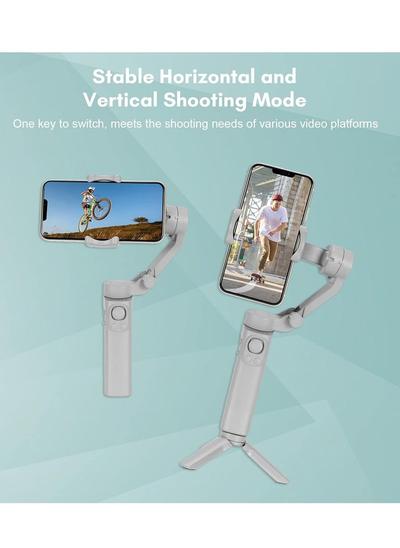 Foldable Gimbal Stabilizer for Smartphone – 3-Axis Shake-Free Phone Gimbal Vlog Stabilizer, Max 260g Load, Horizontal & Vertical Modes, Face Tracking, Zoom, Timelapse, Mini Tripod Included – Compatible with iPhone & Android