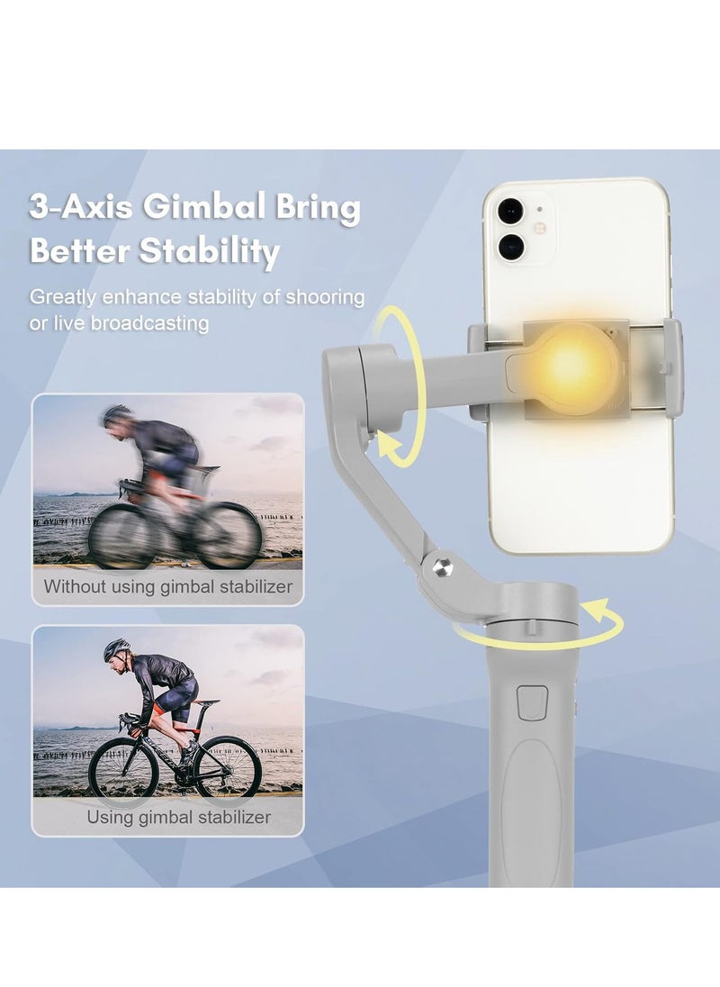 Foldable Gimbal Stabilizer for Smartphone – 3-Axis Shake-Free Phone Gimbal Vlog Stabilizer, Max 260g Load, Horizontal & Vertical Modes, Face Tracking, Zoom, Timelapse, Mini Tripod Included – Compatible with iPhone & Android