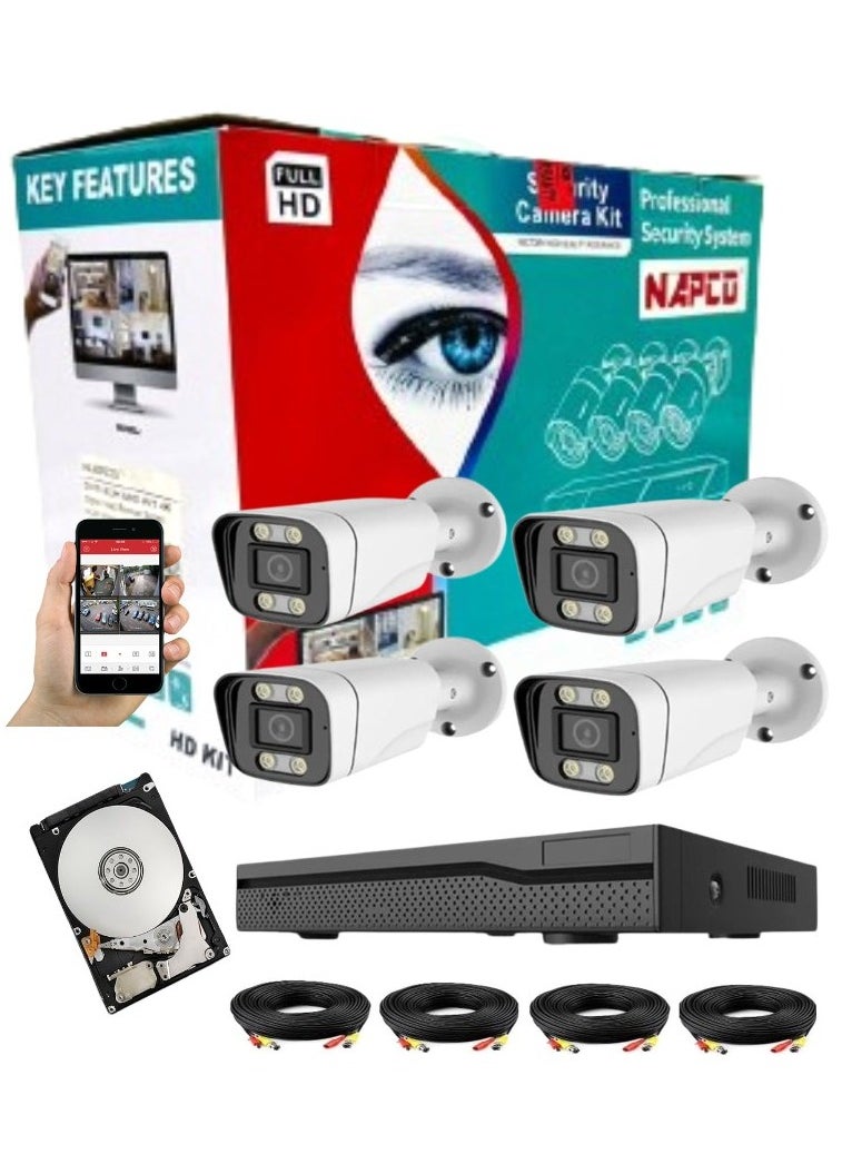 Napco 5MP HD Full Time Colour Security Camera CCTV Surveillance System Kit (NAP-6604 S) for Home and Office/4CH DVR-4 Outdoor(Bullet) With Mic/Hard Disk/Night Vision/Waterproof/Android and iOs App.