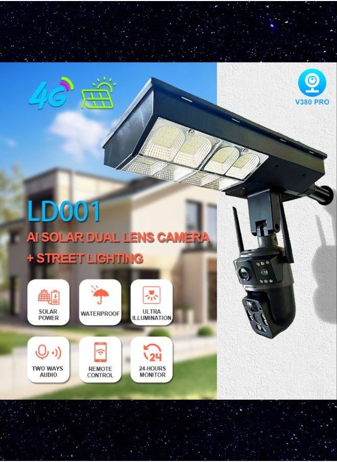 4MP LED Solar Street Light With 4G Camera, IP66 Waterproof, Human Detection,, PIR Alarm, IR and Color Night Vision