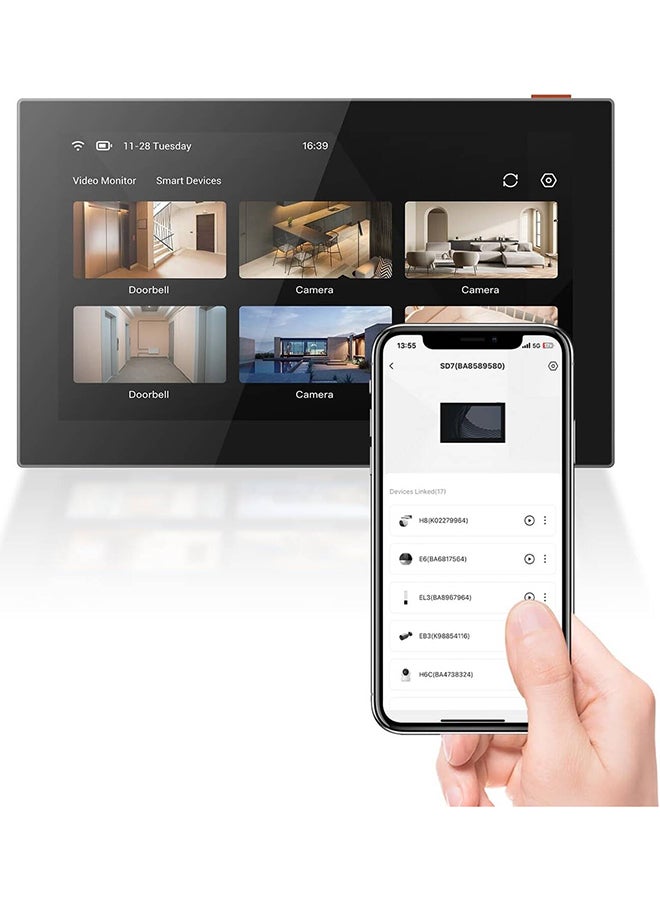 SD7 7-Inch IPS Touch Smart Screen, Smart Integration with Compatible EZVIZ Devices, Remote Control via EZVIZ App, Two-Way Talk, Type-C charging, Easy Installation, CS-SD7