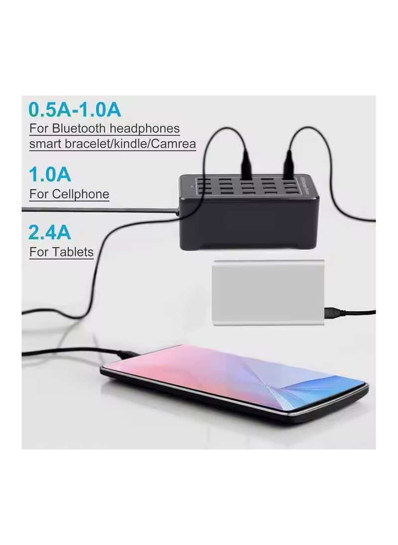 20 Port USB Charging Station for Multiple Devices | Portable Fast Charging for Cell Phone Digital Appliances (UAE plug)