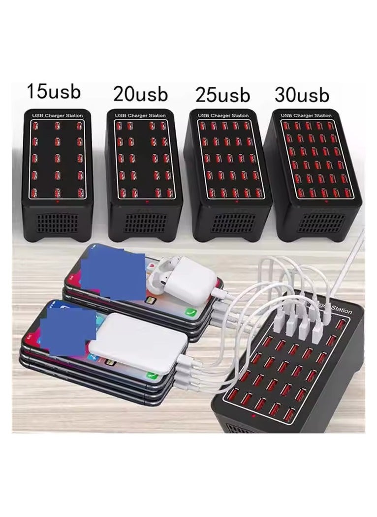 20 Port USB Charging Station for Multiple Devices | Portable Fast Charging for Cell Phone Digital Appliances (UAE plug)