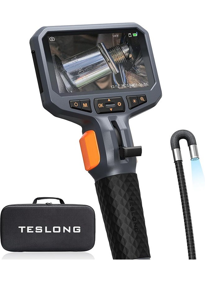 Teslong Two-Way Articulating Borescope with Light, Industrial Endoscope Inspection Camera with Articulated Probe, Flexible Mechanic Fiber Optic Snake Scope Cam for Wall Automotive Engine Inspect-5FT