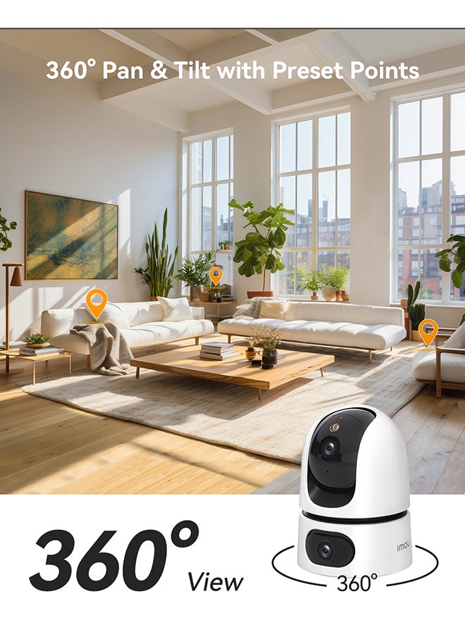 Ranger Dual 2K Security Camera, HD 3MP&3MP Baby Monitor with Camera and Audio, Pet Camera, Dual-Lens WIFI Camera, 355° Views Pan/Tilt Home CCTV Camera /2 Way Audio, Human Detection, Imou Cloud Storage