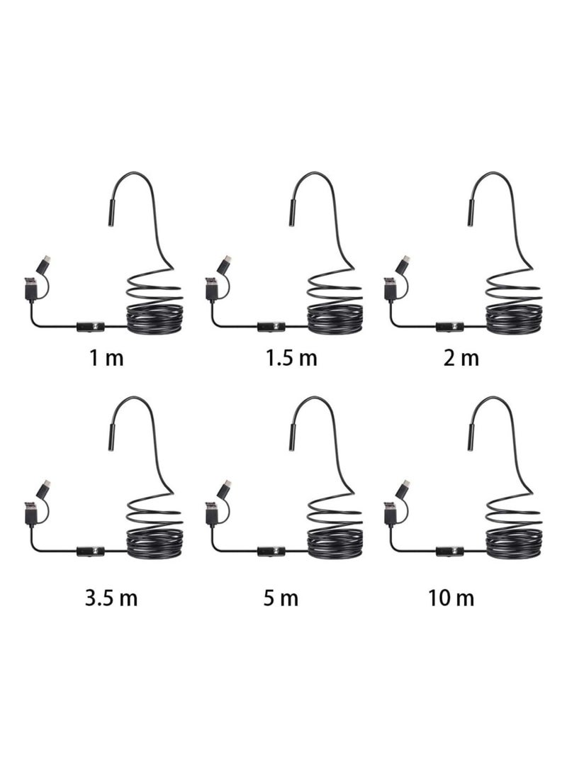 3-in-1 Type-C USB Inspection Camera, Waterproof HD Cameras Endoscope, 6 LED Light, Adjustable Brightness, Industrial Borescope, Black, 3.5m