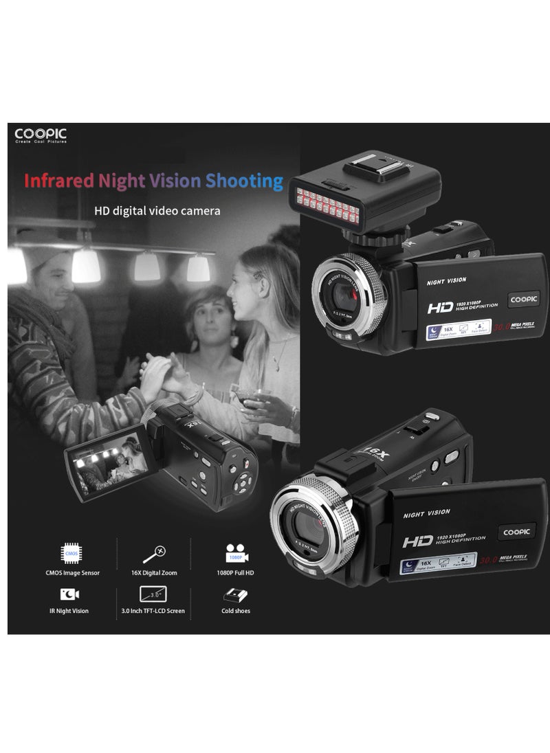 COOPIC V1000 3’’ TFT, Anti-Shake, 270° Screen Rotation, Full HD 1080P Digital Video Camera | 30MP Photo, 16X Zoom, Night Vision, Compatible with Windows XP/7/8/10 for Photography and Videography