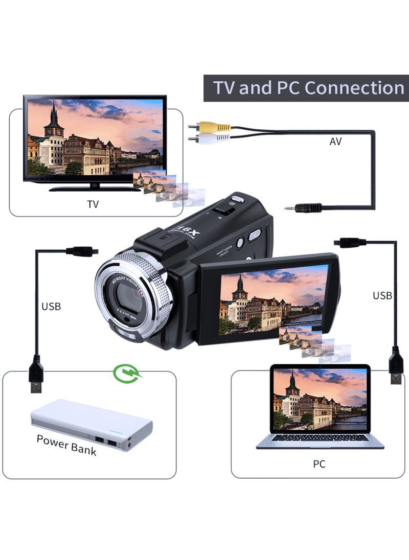 COOPIC V1000 3’’ TFT, Anti-Shake, 270° Screen Rotation, Full HD 1080P Digital Video Camera | 30MP Photo, 16X Zoom, Night Vision, Compatible with Windows XP/7/8/10 for Photography and Videography