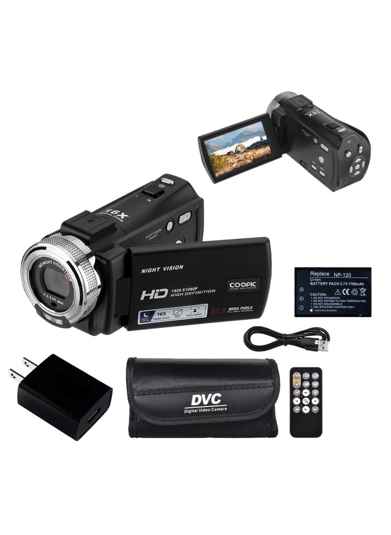 COOPIC V1000 3’’ TFT, Anti-Shake, 270° Screen Rotation, Full HD 1080P Digital Video Camera | 30MP Photo, 16X Zoom, Night Vision, Compatible with Windows XP/7/8/10 for Photography and Videography