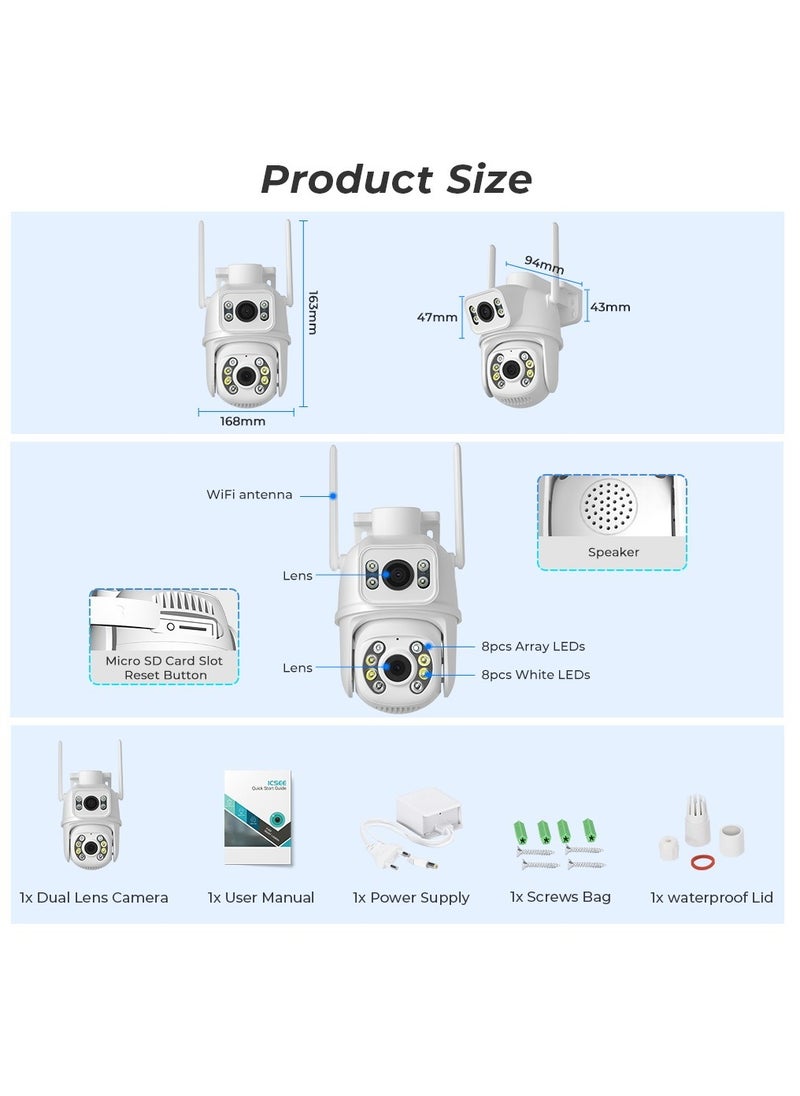 6MP 4K PTZ IP Camera Dual-Lens Human Detect CCTV Security Camera Night Vision Outdoor Wifi Surveillance Camera