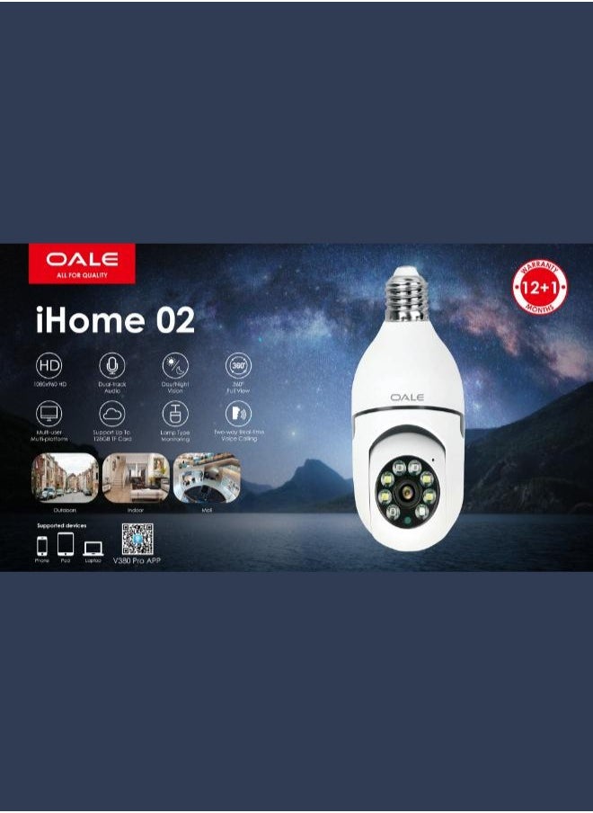 Oale Ihome 02 smart camera Light Bulb Security Camera,HD Home Wifi Security Camera, 360 Degree Pan/Tilt Surveillance Camera, Smart Motion Detection, Indoor/Outdoor Security Camera