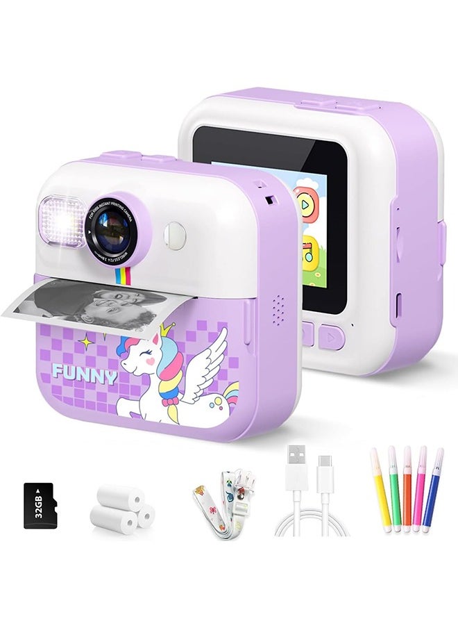 Kids Camera Instant Print, Camera for Kids with Printable Photos, Toddler Camera Toys for Children Ages 3-14, Digital Camera Birthday Gifts for Girls 4 5 6 7 8 9 10 11 12 13 Years Old (Purple)