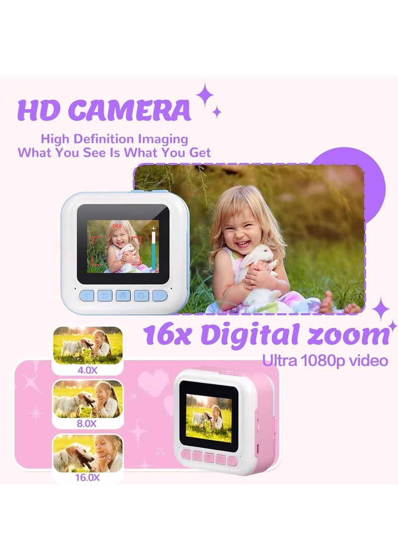 Children's Camera Instant Camera 1080P 2.4 Inch Screen Instant Camera Children with Printing Paper & 32GB TF Card, Digital Camera Children with Colourful Pens Gift.