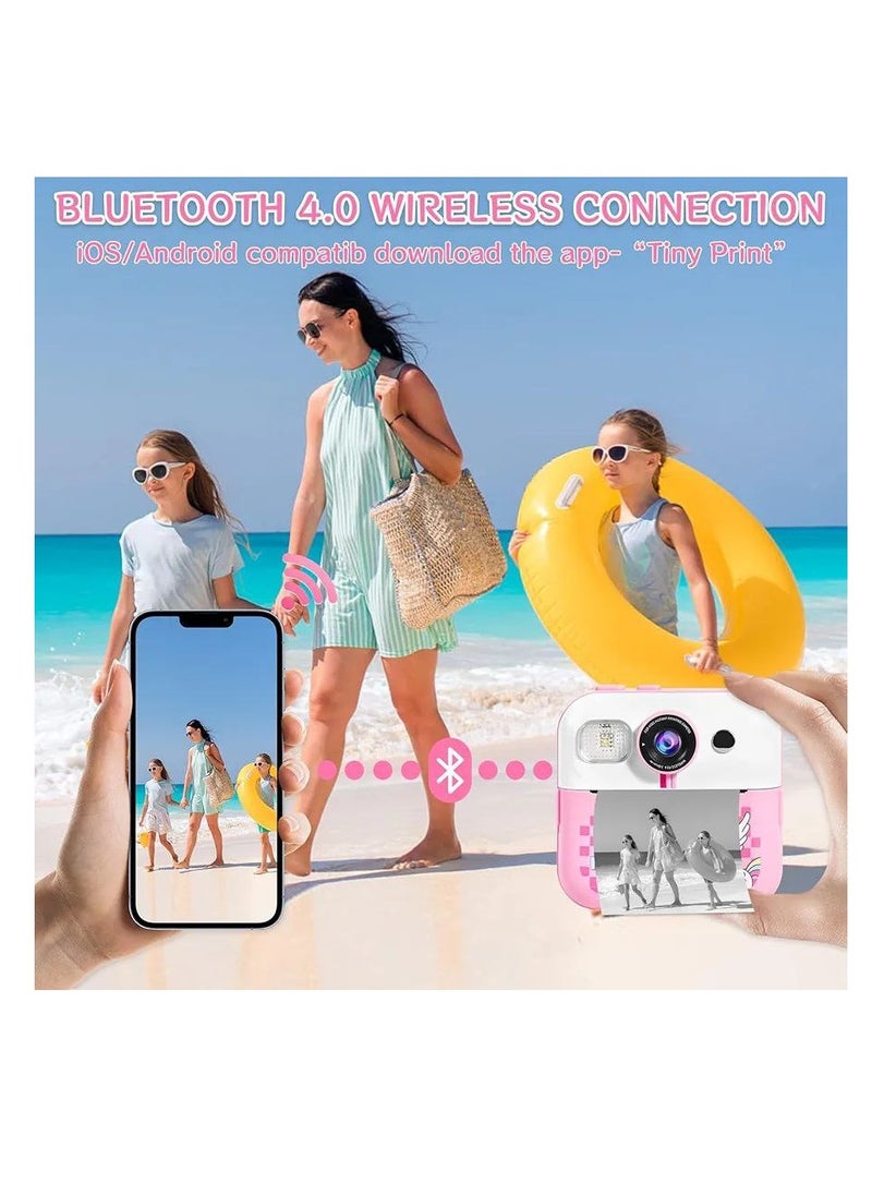 Children's Camera Instant Camera 1080P 2.4 Inch Screen Instant Camera Children with Printing Paper & 32GB TF Card, Digital Camera Children with Colourful Pens Gift.