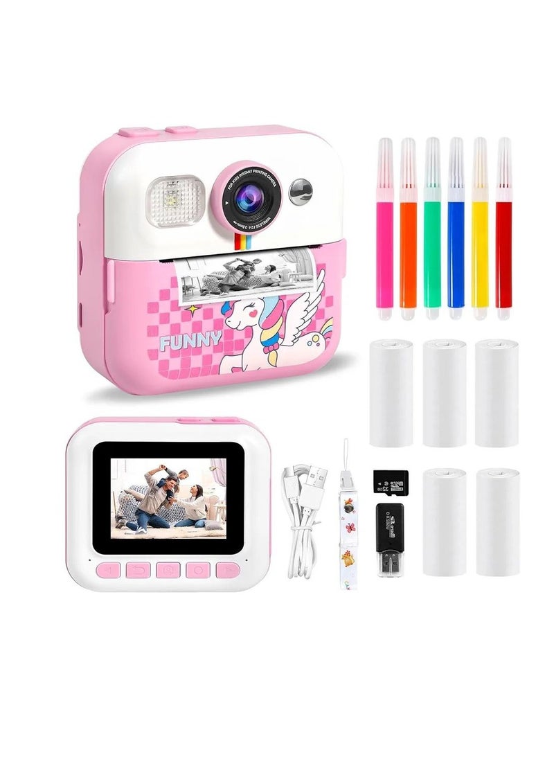 Children's Camera Instant Camera 1080P 2.4 Inch Screen Instant Camera Children with Printing Paper & 32GB TF Card, Digital Camera Children with Colourful Pens Gift.