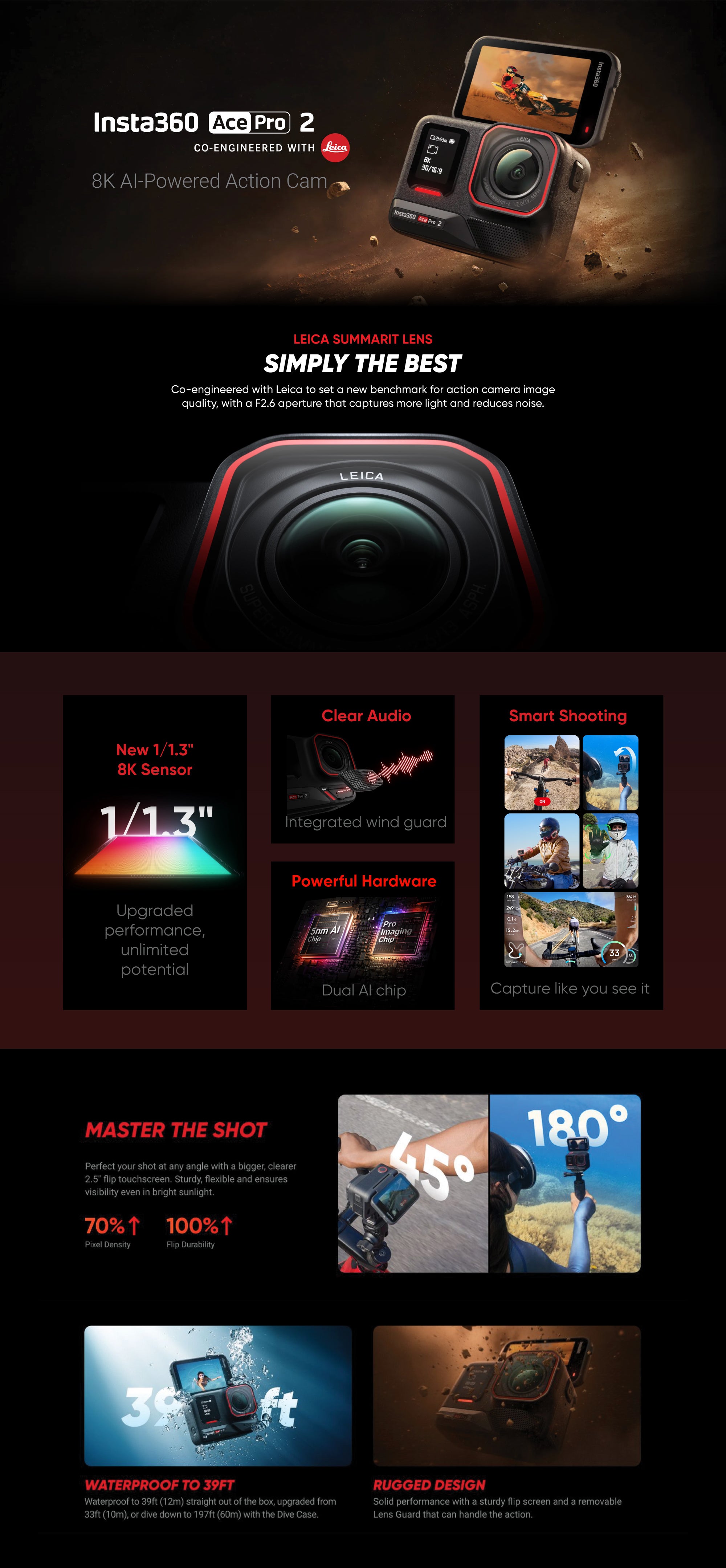 ACE PRO 2 | Dual Battery Bundle | Action Camera, Co-Engineered with Leica, 8K AI-Powered Ultra HD, Advanced Stabilization, Waterproof Design, Compact and Rugged Design– Black