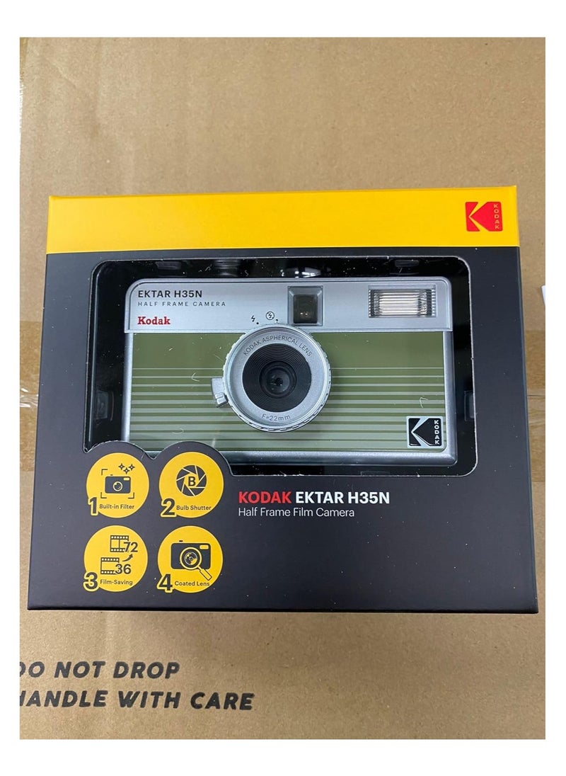 KODAK EKTAR H35N Half Frame Film Camera, 35mm, Reusable, Focus-Free, Bulb Function, Built-in Star Filter, Coated Improved Lens (Film & AAA Battery are not Included) (Striped Green)