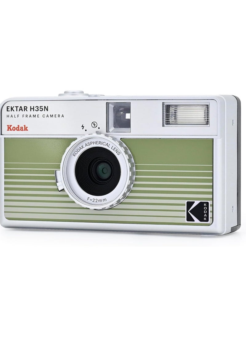 KODAK EKTAR H35N Half Frame Film Camera, 35mm, Reusable, Focus-Free, Bulb Function, Built-in Star Filter, Coated Improved Lens (Film & AAA Battery are not Included) (Striped Green)