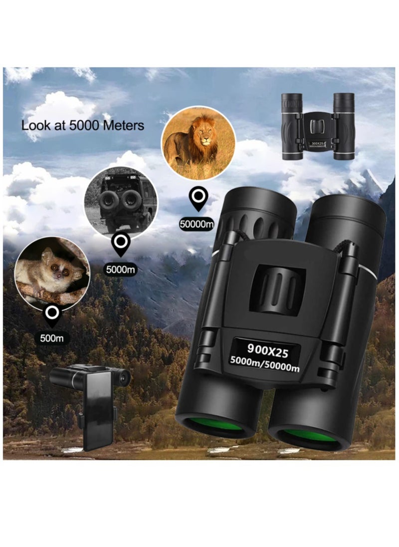 900x25 HD Powerful Binoculars 9000M Long Range Folding Mini Telescope BAK4 FMC Optics For Hunting Sports Outdoor Camping Travel