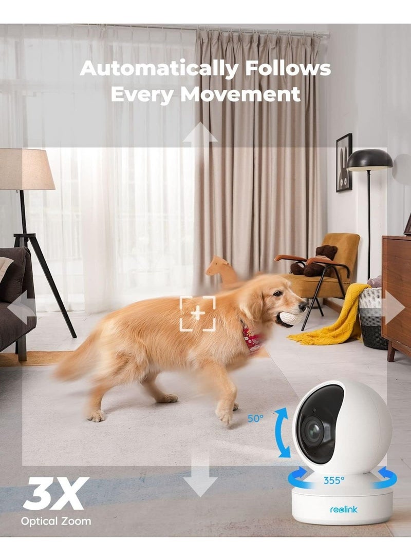 E1 Zoom Indoor Security Camera, 2.4/5GHz Dual Band WiFi, 5MP Plug-in Pet Camera, 360 Degree Baby/Dog Monitor with 3X Optical Zoom, Auto Tracking, Person/Pet Detection,5V/2A DC