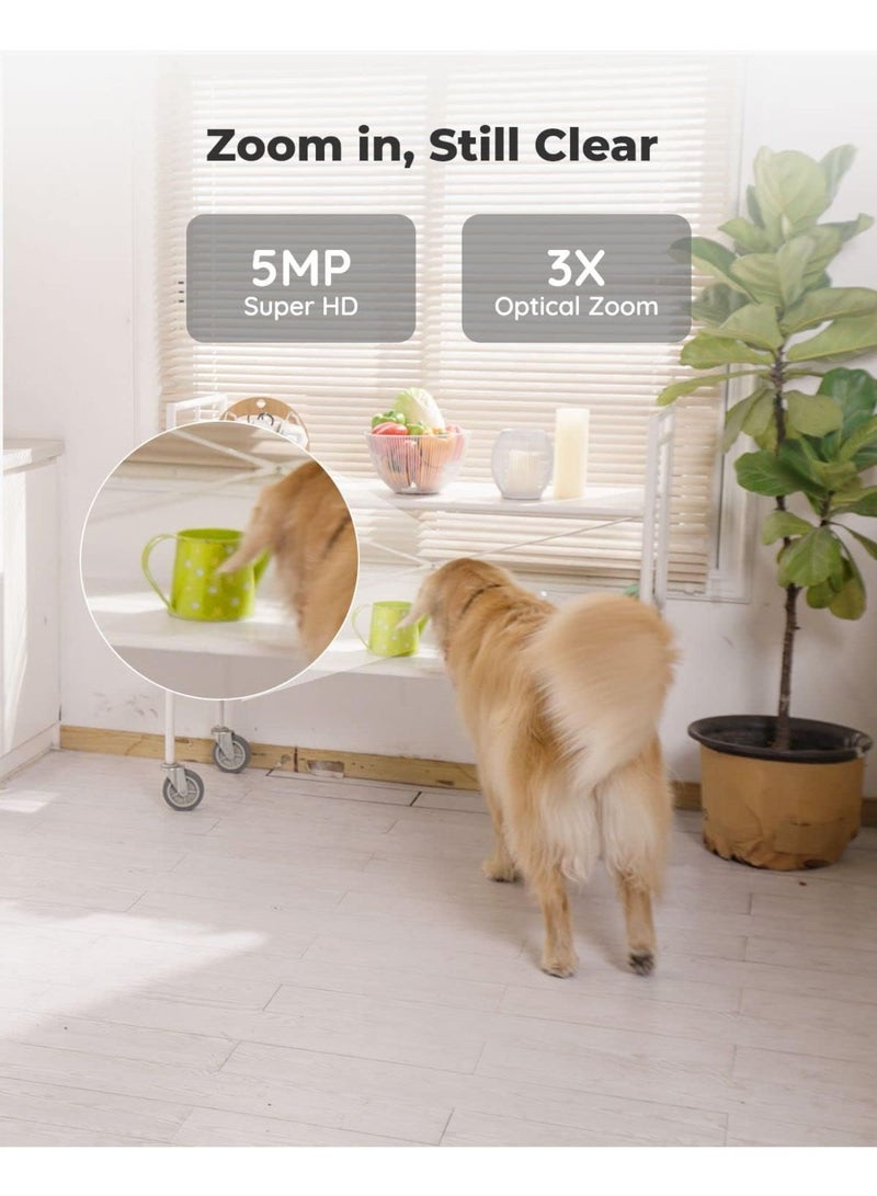 E1 Zoom Indoor Security Camera, 2.4/5GHz Dual Band WiFi, 5MP Plug-in Pet Camera, 360 Degree Baby/Dog Monitor with 3X Optical Zoom, Auto Tracking, Person/Pet Detection,5V/2A DC