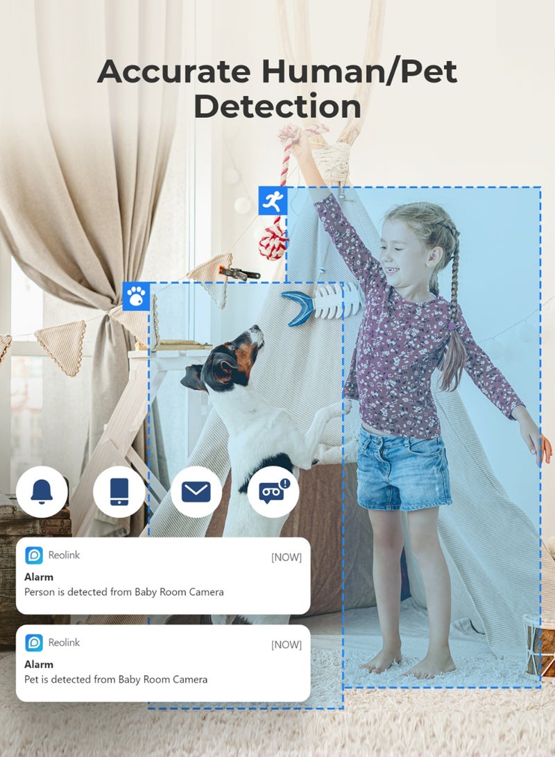 2K Indoor Security Camera E1, Plug-in 2.4G Wireless WiFi for Baby/Pet Monitor with Phone app, 360 Degree Dog Camera with Person/Pet Detection, Night Vision, 2-Way Talk, Local Storage