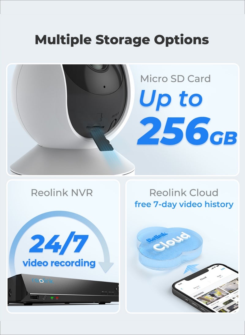 2K Indoor Security Camera E1, Plug-in 2.4G Wireless WiFi for Baby/Pet Monitor with Phone app, 360 Degree Dog Camera with Person/Pet Detection, Night Vision, 2-Way Talk, Local Storage