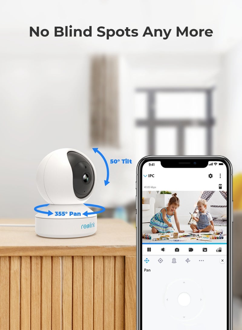 2K Indoor Security Camera E1, Plug-in 2.4G Wireless WiFi for Baby/Pet Monitor with Phone app, 360 Degree Dog Camera with Person/Pet Detection, Night Vision, 2-Way Talk, Local Storage