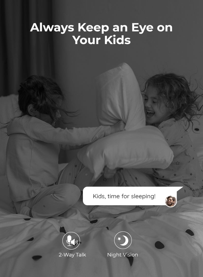 2K Indoor Security Camera E1, Plug-in 2.4G Wireless WiFi for Baby/Pet Monitor with Phone app, 360 Degree Dog Camera with Person/Pet Detection, Night Vision, 2-Way Talk, Local Storage