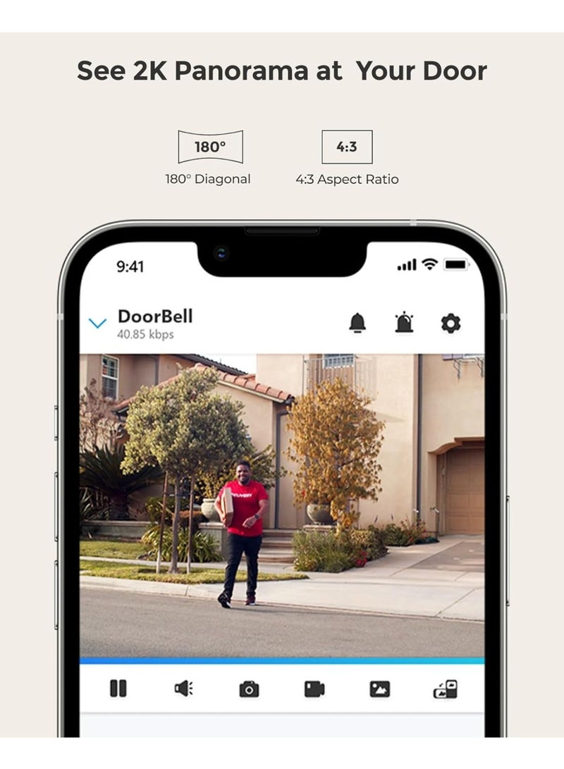 Video Doorbell PoE Camera – 180 Degree Diagonal, 2K IP Security Camera Outdoor with Chime V2, 2-Way Talk, Plug & Play, Secured Local Storage, No Monthly Fee