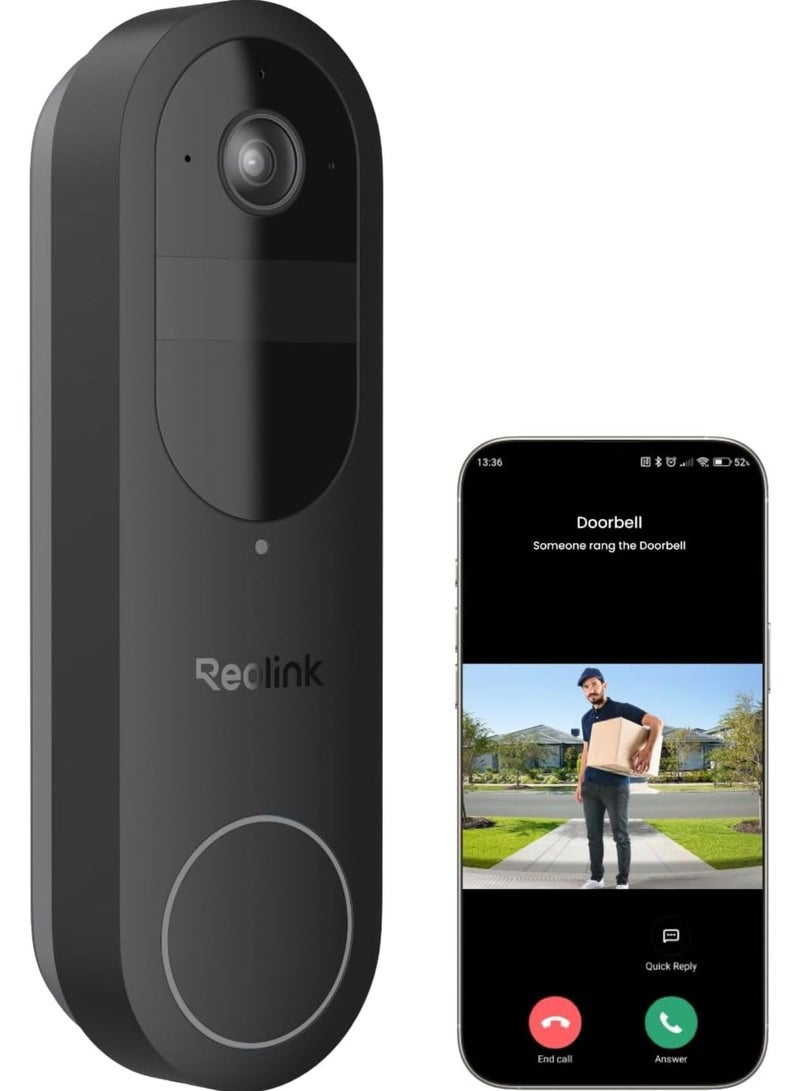 Wireless 2K Battery Video Doorbell Camera, 150°x150° Head-to-Toe View, 2.4/5 GHz WiFi, Battery or Wired Power Options, Two-Way Talk, Person/Vehicle/Package Detection(Chime not Included)