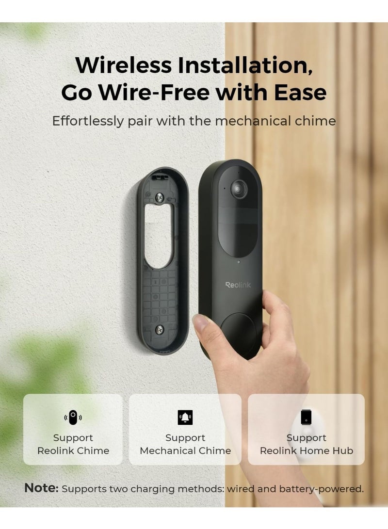 Wireless 2K Battery Video Doorbell Camera, 150°x150° Head-to-Toe View, 2.4/5 GHz WiFi, Battery or Wired Power Options, Two-Way Talk, Person/Vehicle/Package Detection(Chime not Included)
