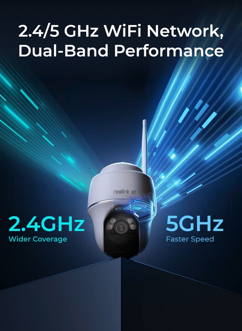 Argus PT Ultra, 4K Security Camera, Wireless Outdoor Camera, 360° Pan & Tilt, 2.4/5 GHz Dual Band Wi-Fi, Smart Detection, No Monthly Fee, 6W Solar Panel Compatible (Not Included)