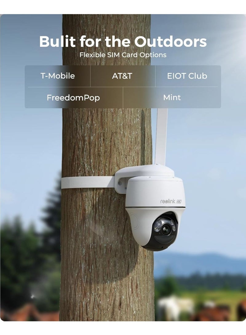 4K Cellular Security Camera, 3G/4G LTE No WiFi Wireless Outdoor Camera, 4K Live Video, 360° Full Cover, Color Night Vision, Smart Person/Vehicle/Pet Detection, GO PT Ultra