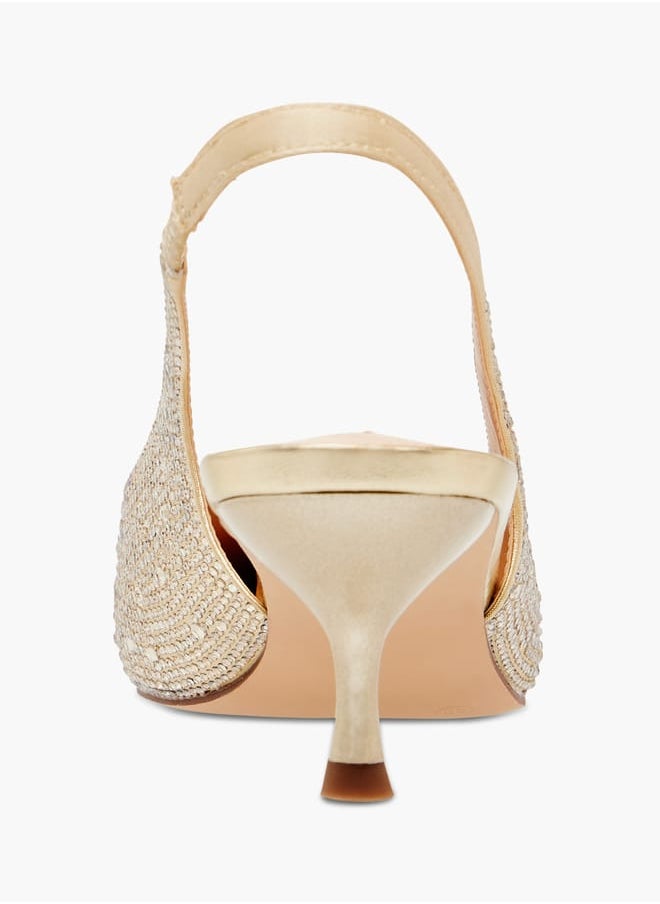 Womens Embellished Slingback Shoes With Kitten Heels