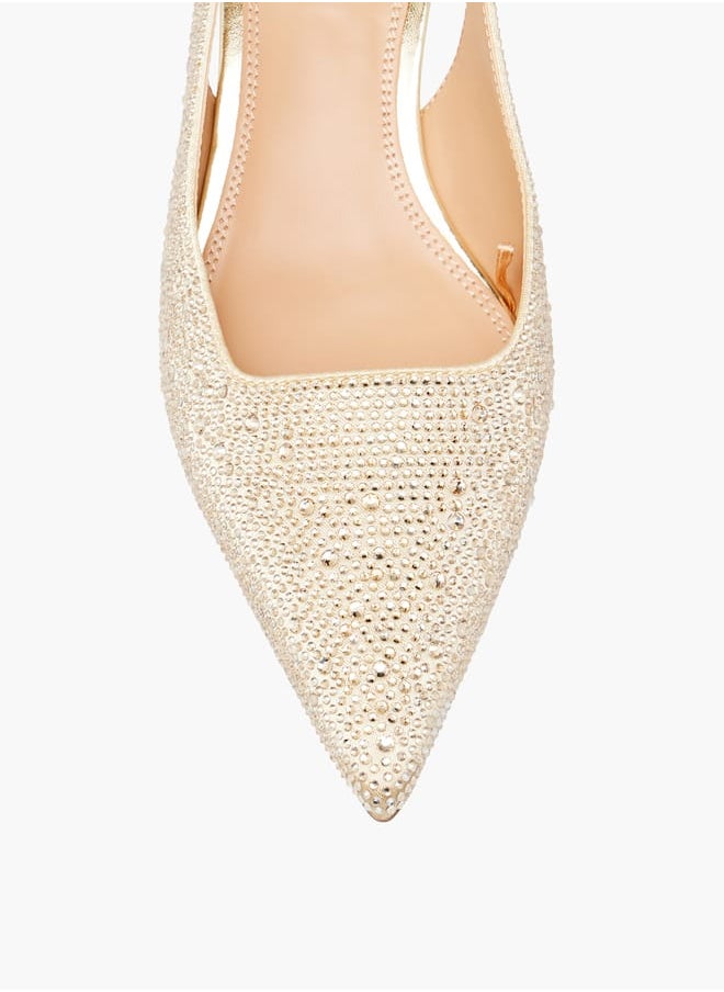 Womens Embellished Slingback Shoes With Kitten Heels