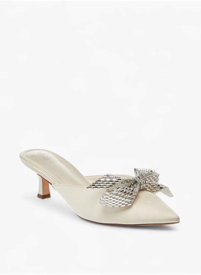 Womens Bow Embellished Slip-On Shoes With Kitten Heels Ramadan Collection