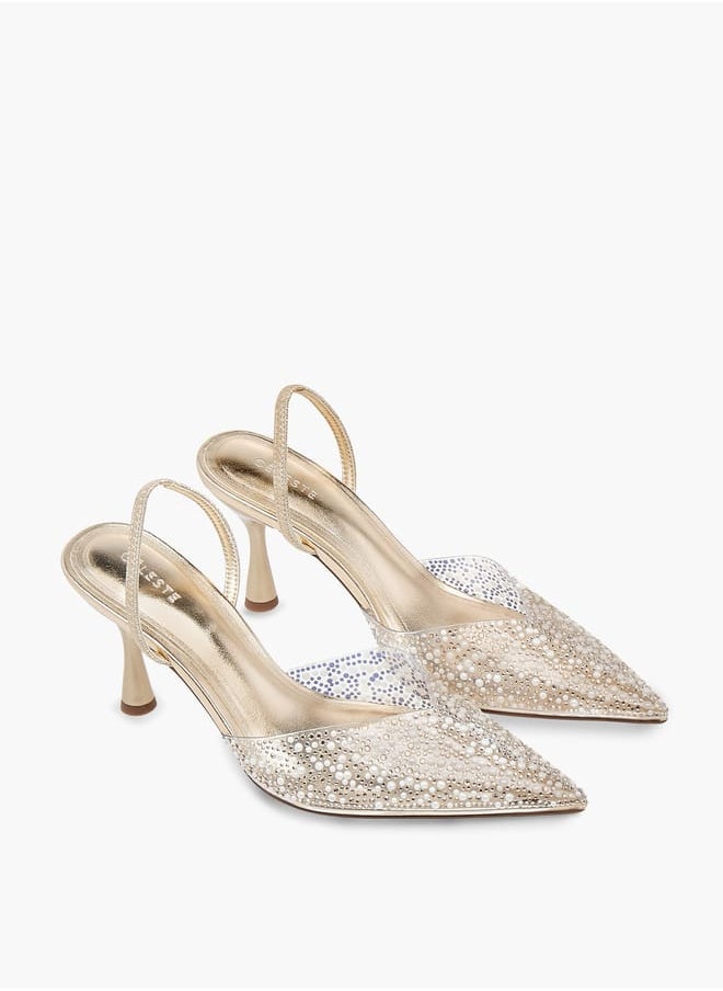 Womens Embellished Slip-On Sandals With Stiletto Heels Ramadan Collection