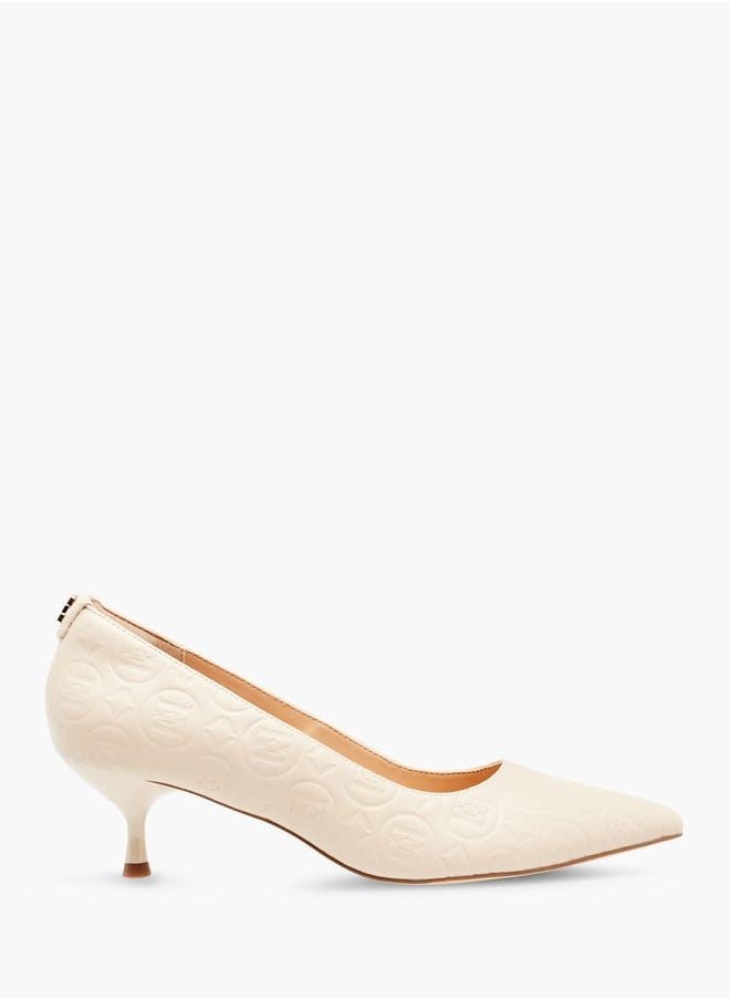 Womens Monogram Embossed Slip-On Pumps With Kitten Heels